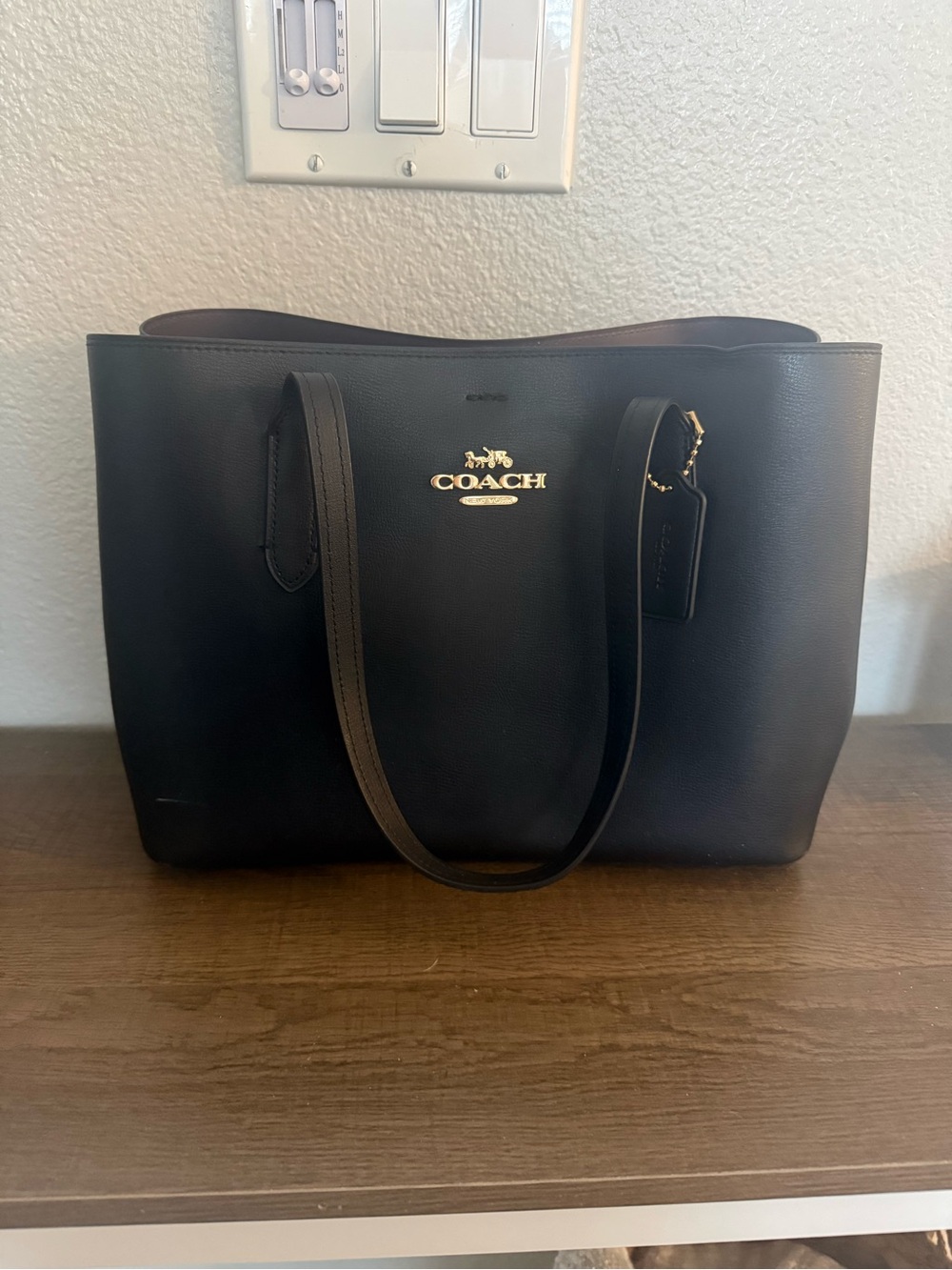 Coach Black Leather Shoulder Tote with Gold Hardware